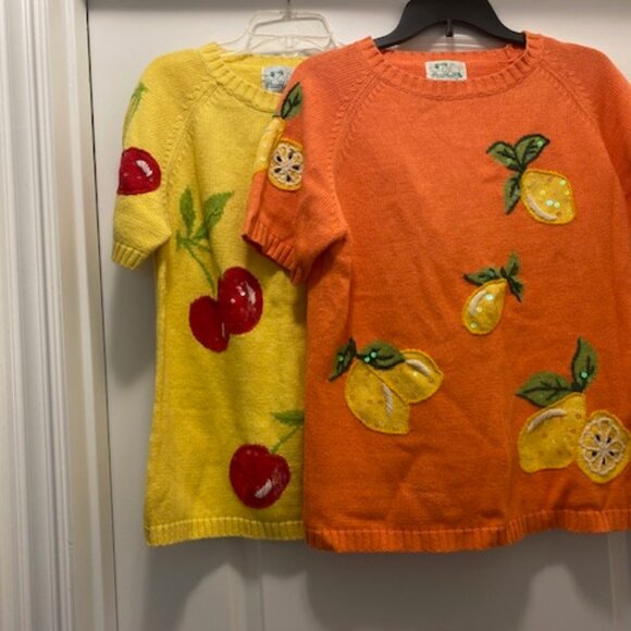 QUACKER FACTORY s/s TUNIC Sweaters YELLOW Red Cherry or ORANGE Yellow Lemon S/ M - Picture 1 of 13